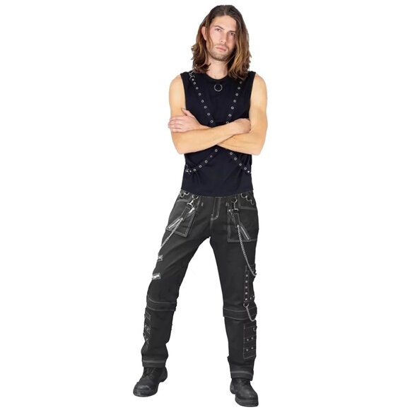 Men Gothic Black Pant Eyelets Cargo Bondage Trouser Punk Rock Pant/USA